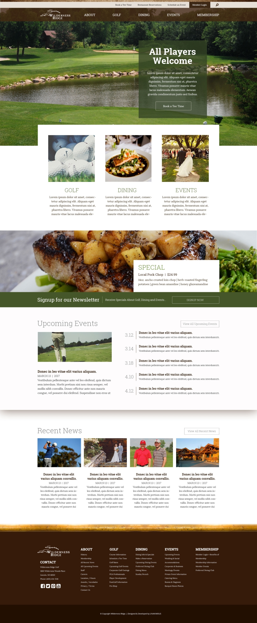 country club website design homepage