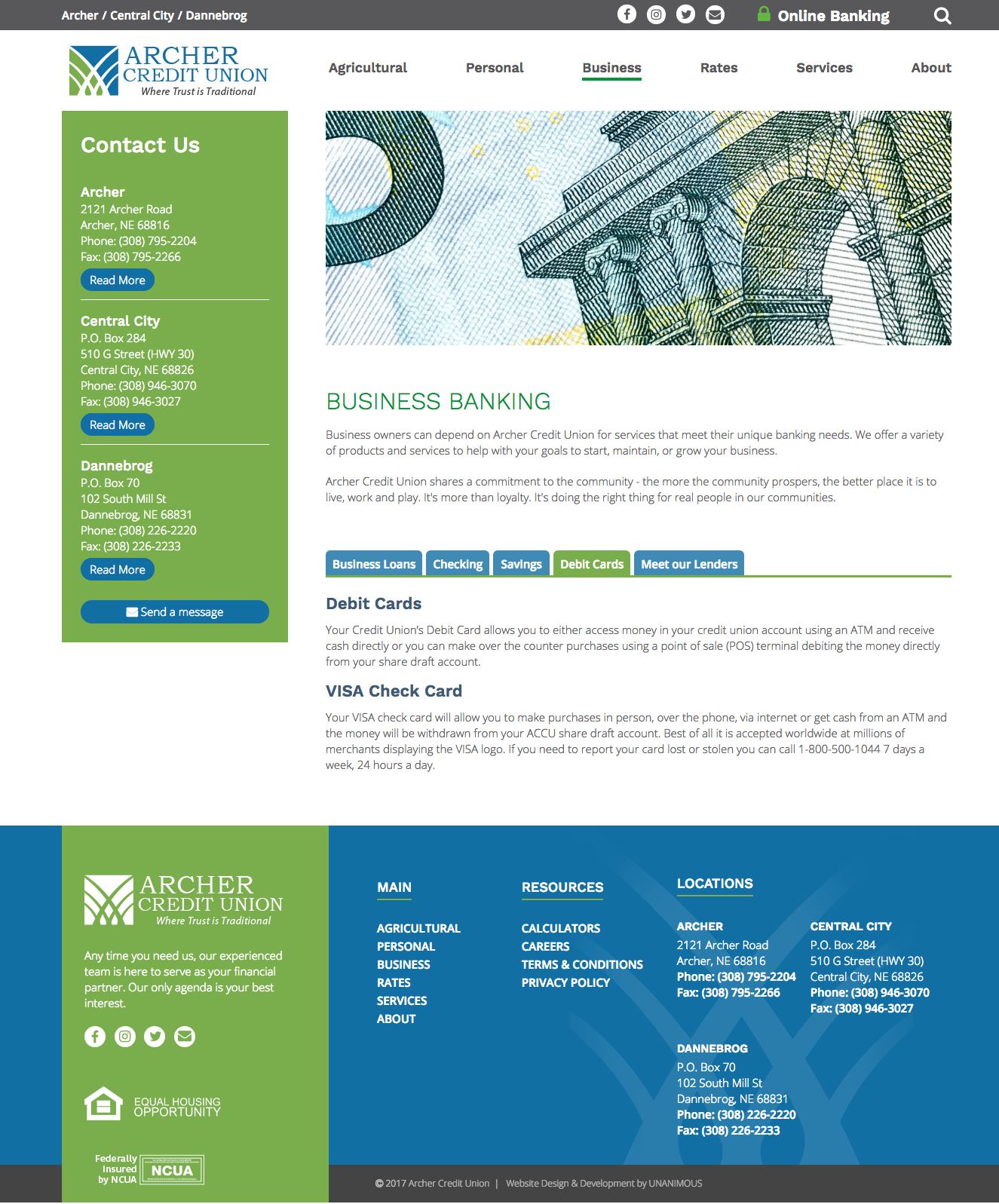 archer credit union website business banking