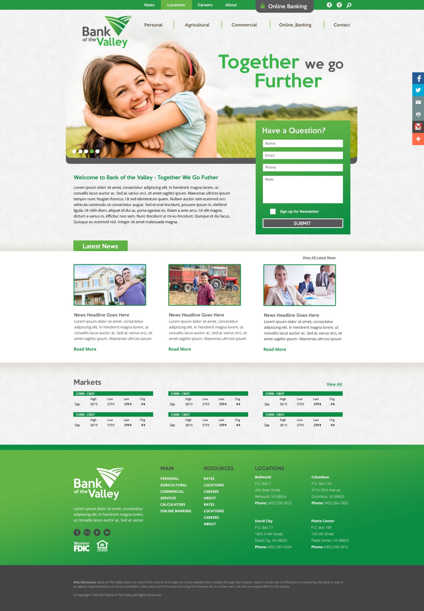bank of the valley website design homepage