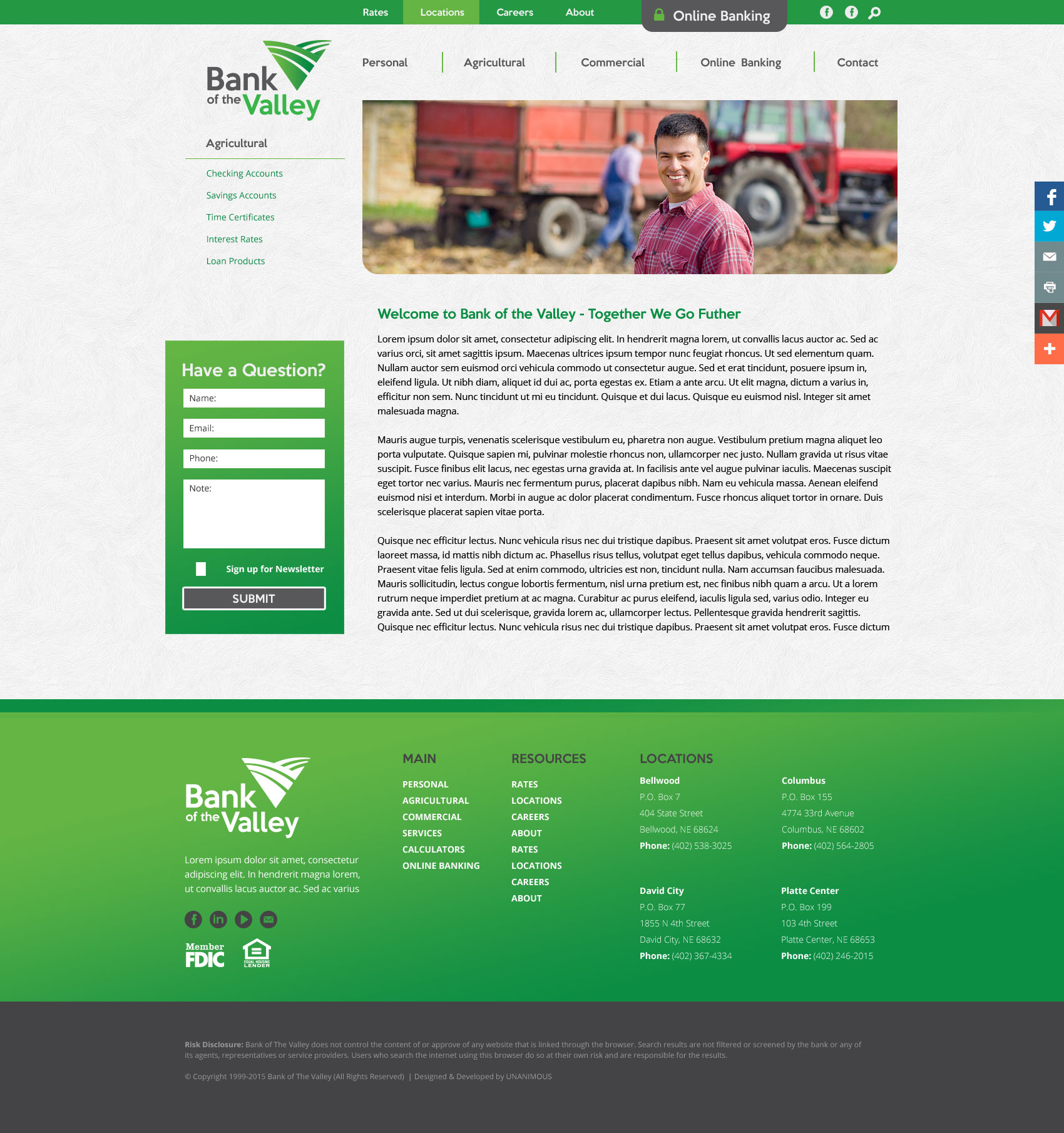bank of the valley website design about page