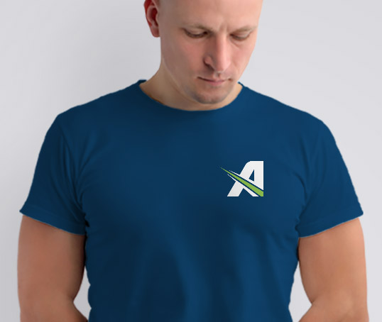 action branded blue shirt