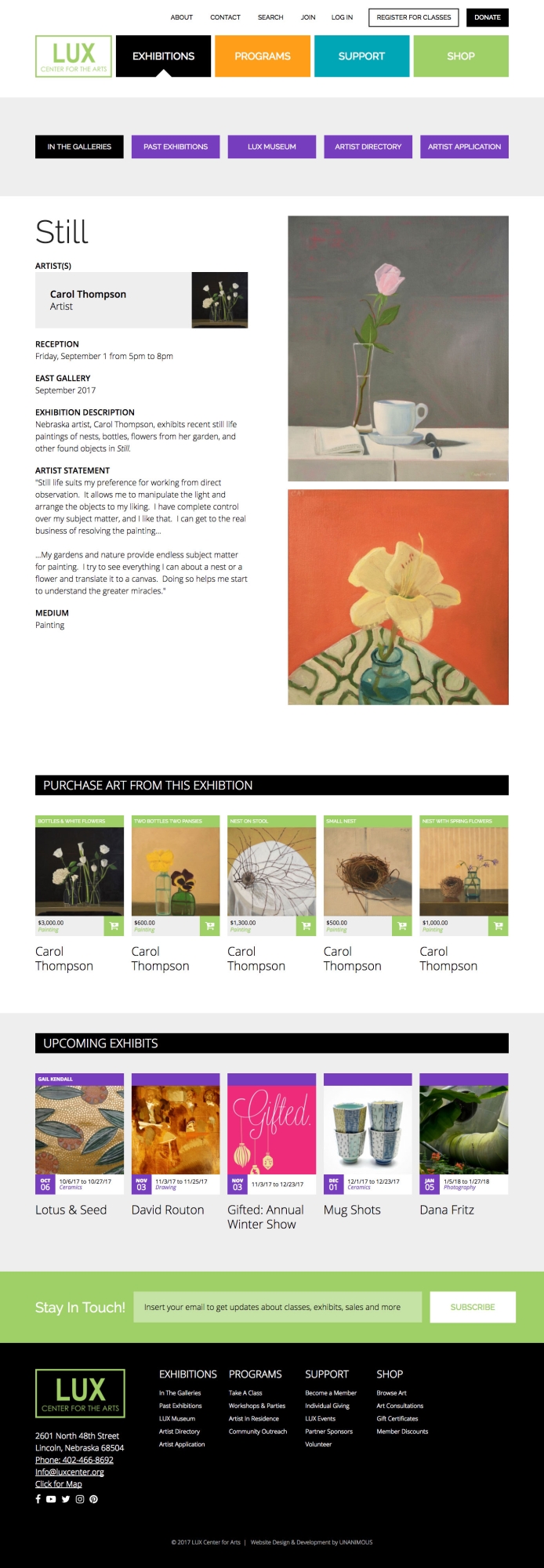 community art center website design exhibition page