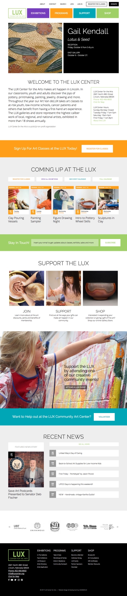 community art center website design homepage
