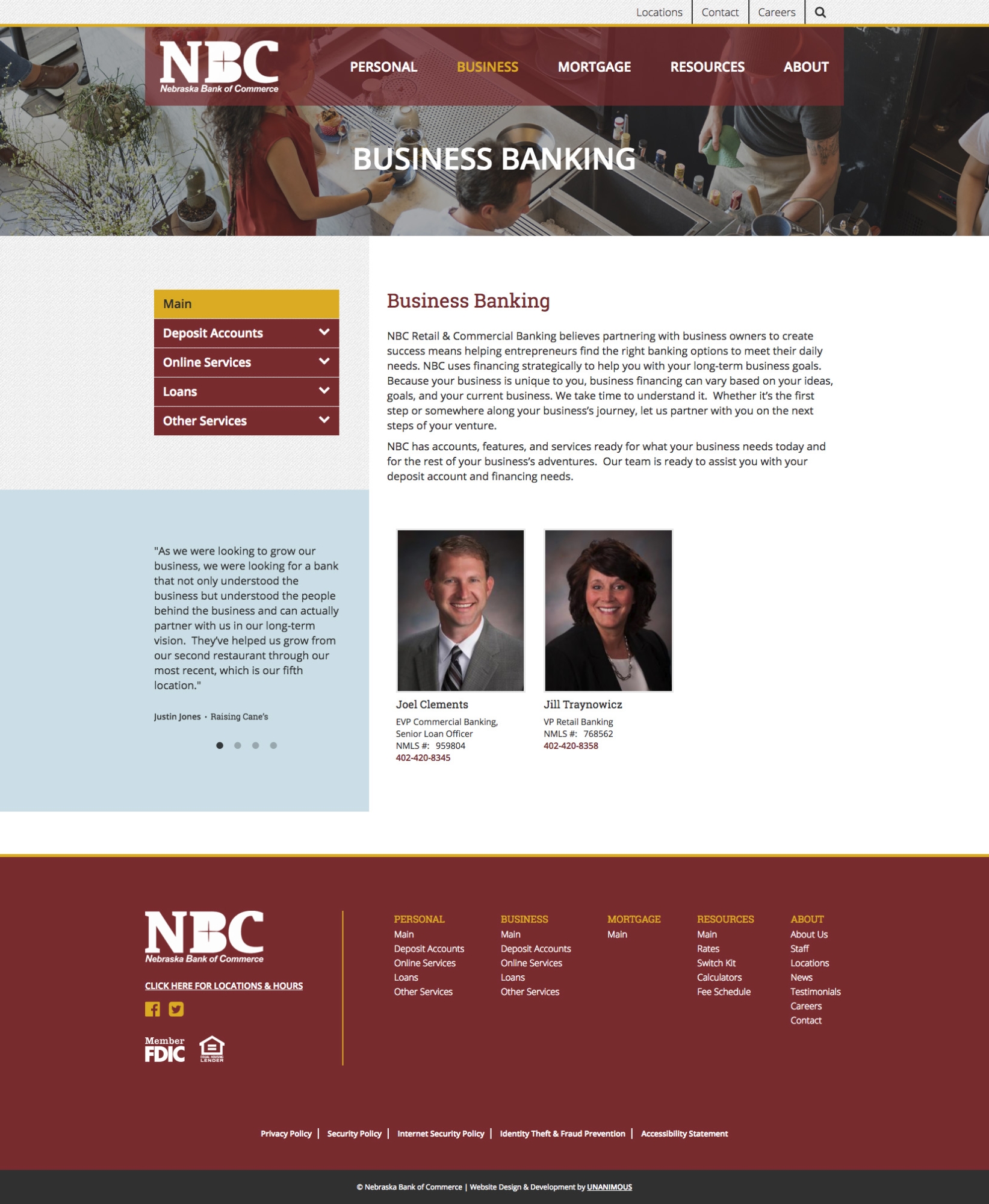 bank website design business banking page
