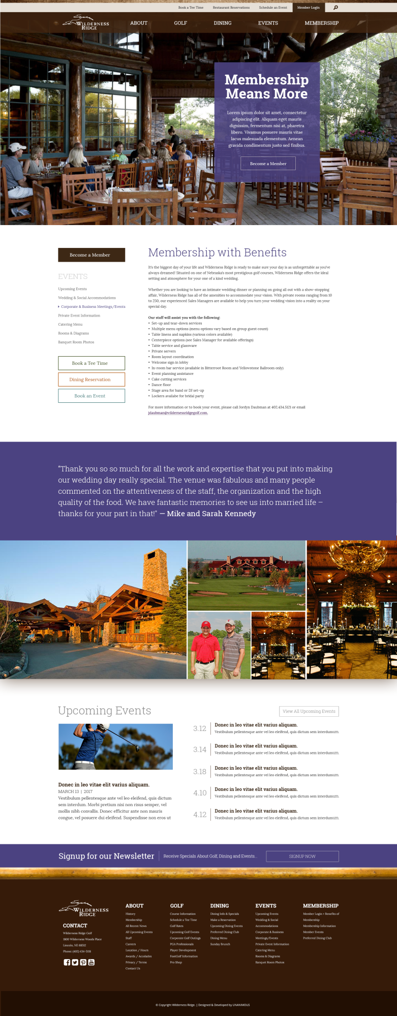 country club website design membership page