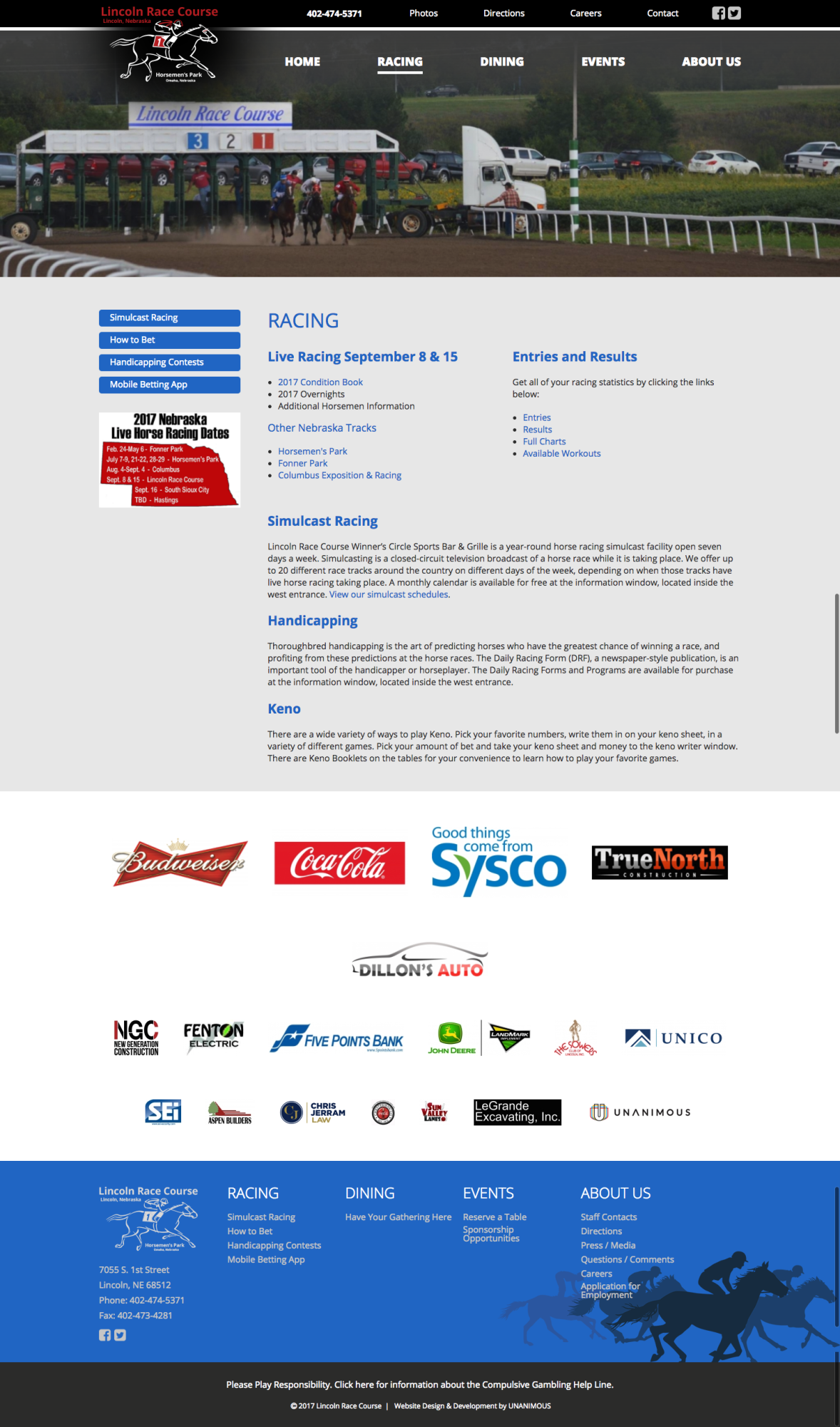 horse racing website design races page