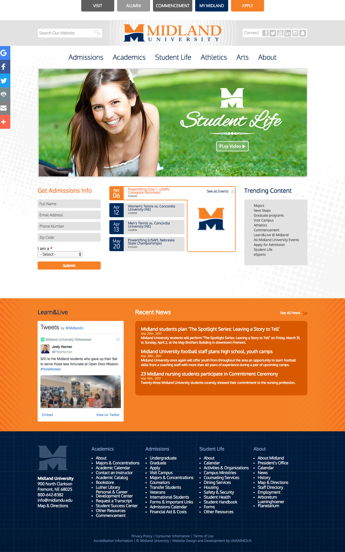 midland university website homepage design