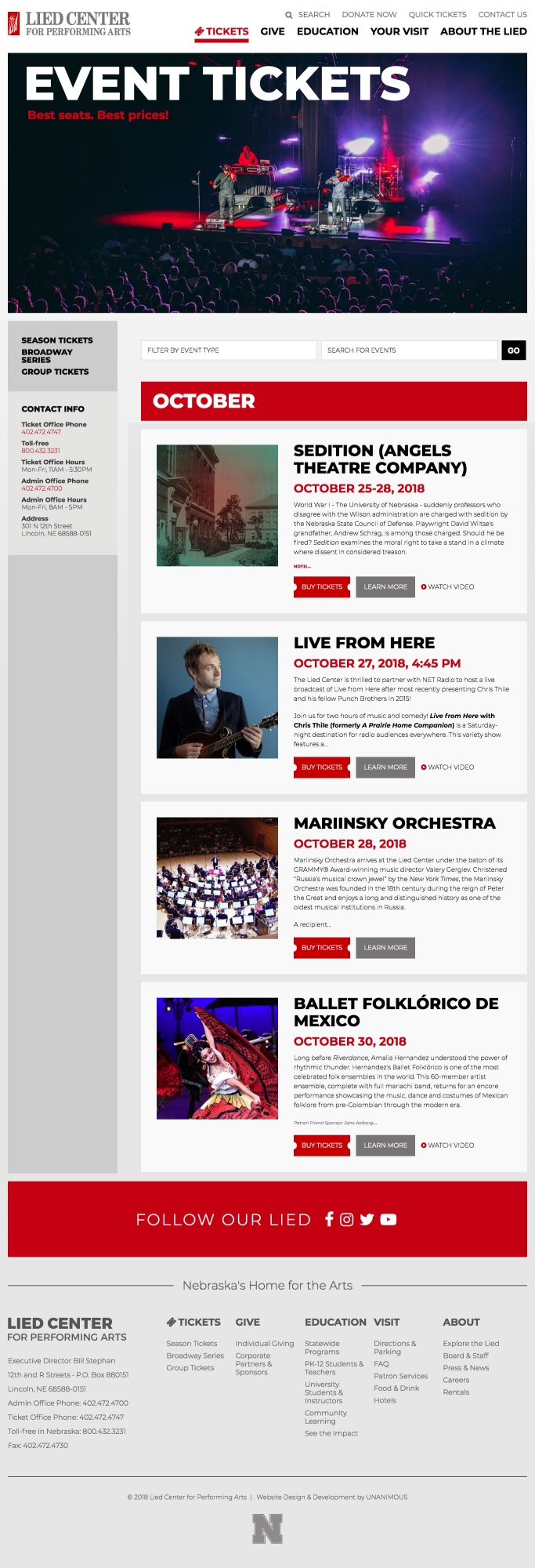 performing arts website events