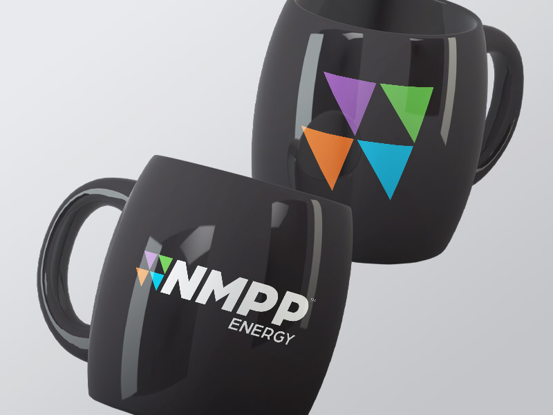  utilities rebranding logo on coffee mugs