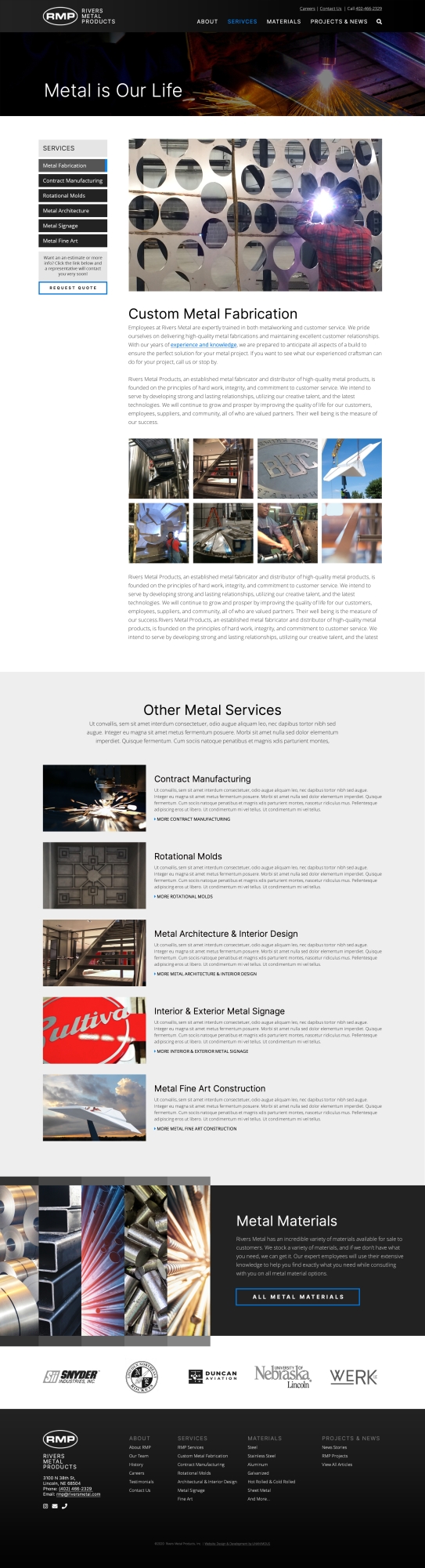 rivers metal website design services detail