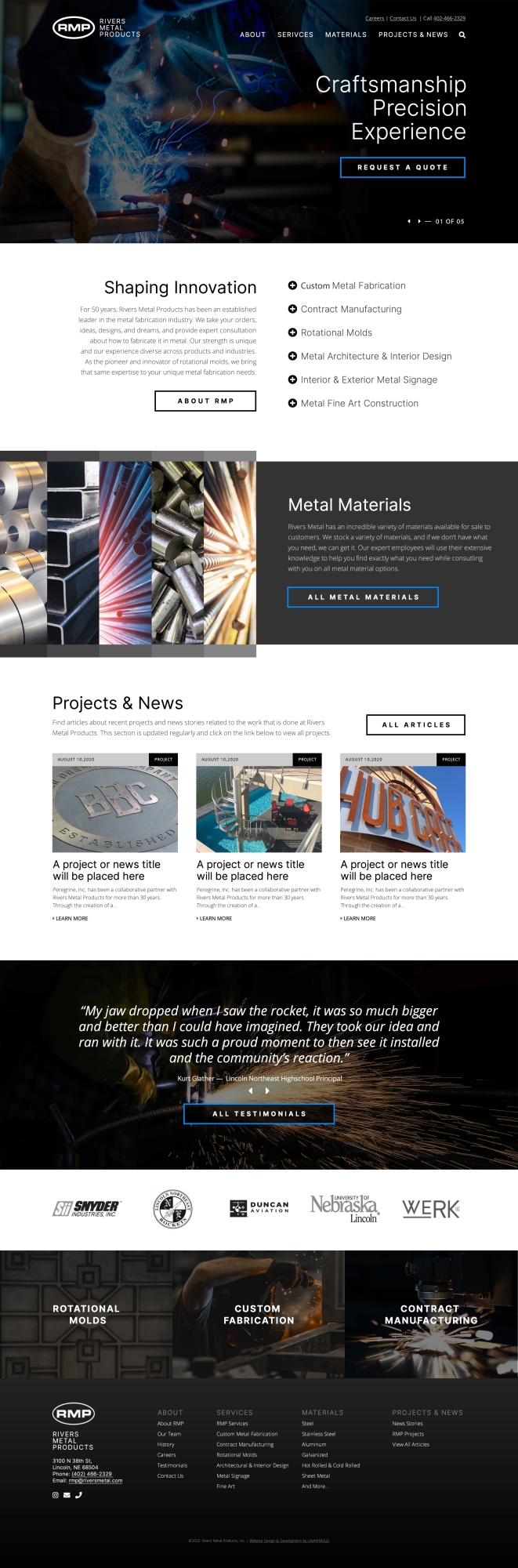 rivers metal website design home