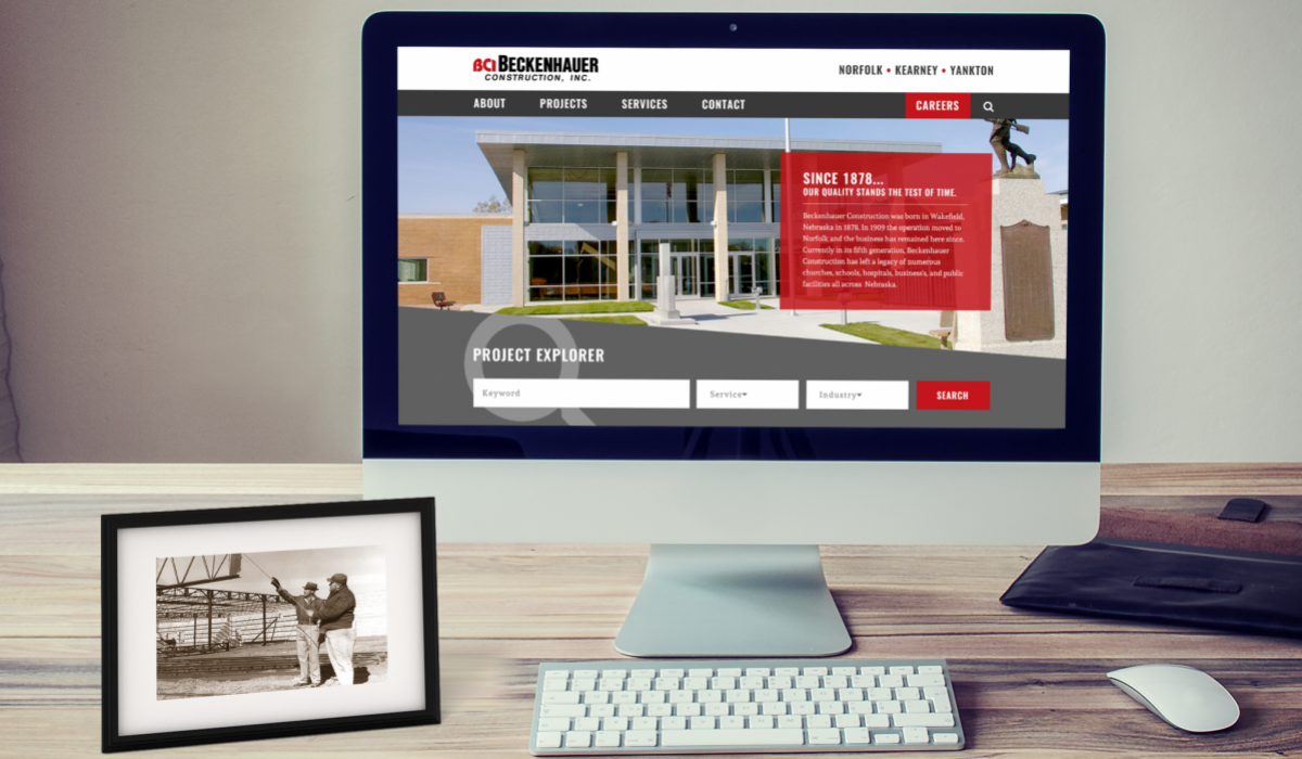 construction website on desktop computer