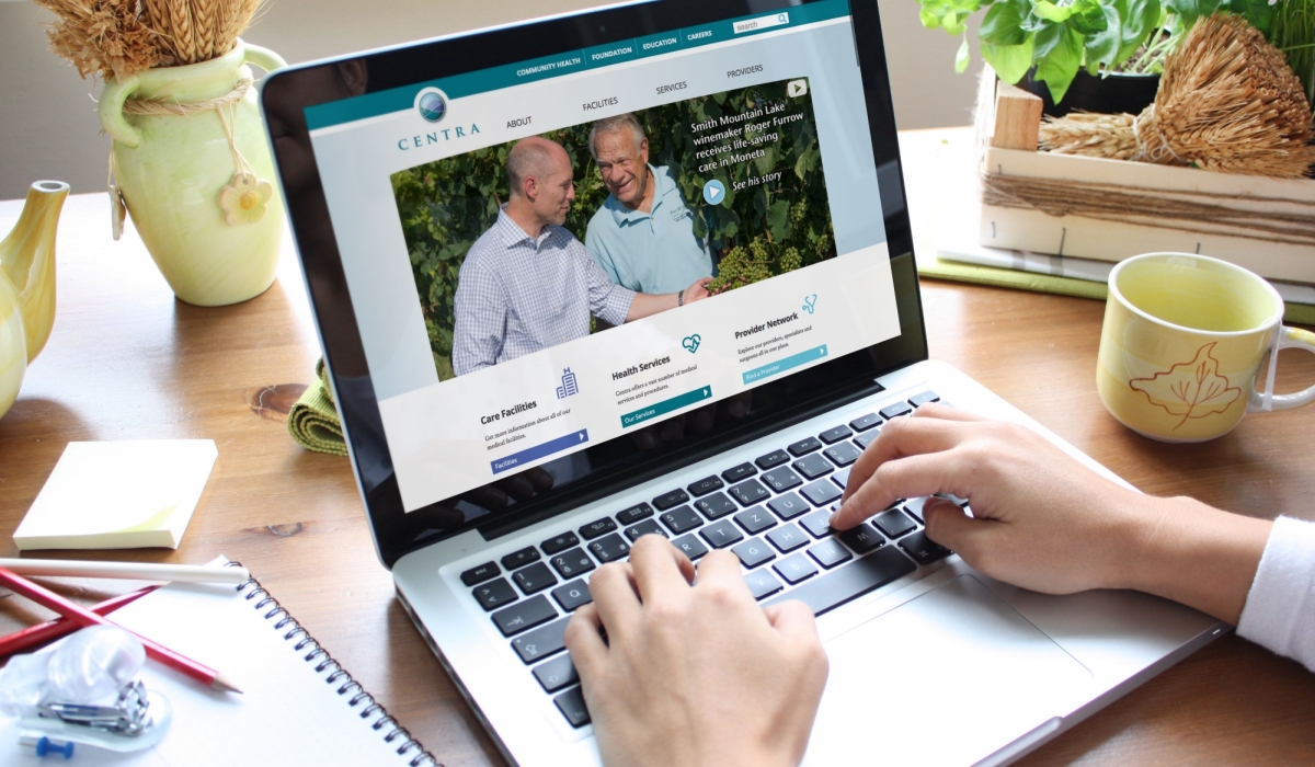 centra healthcare website design on laptop