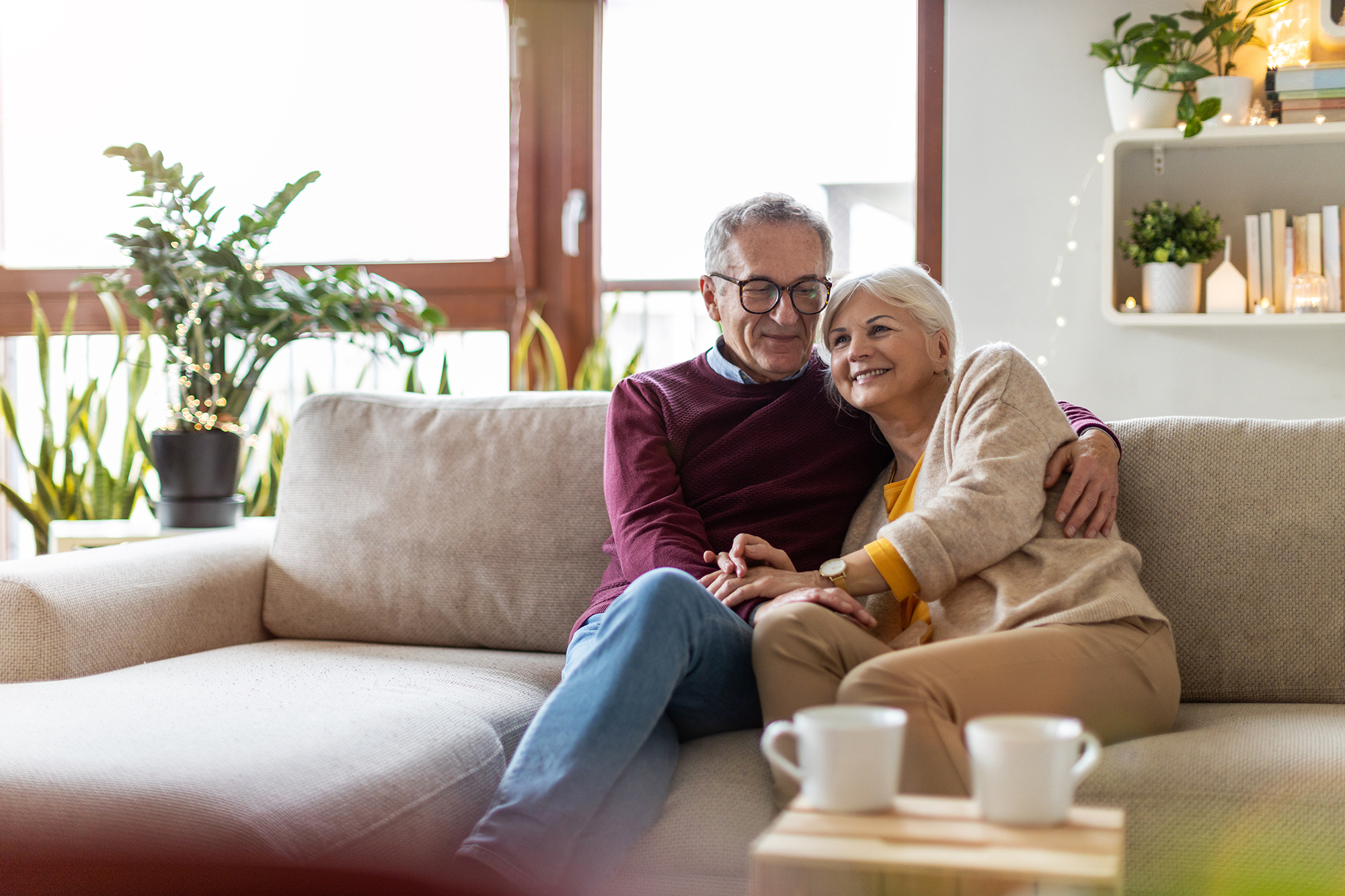 retirement couple on couch