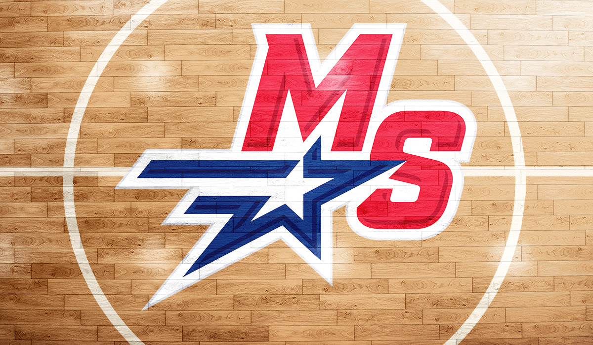 school athletic mascot logo on basketball court