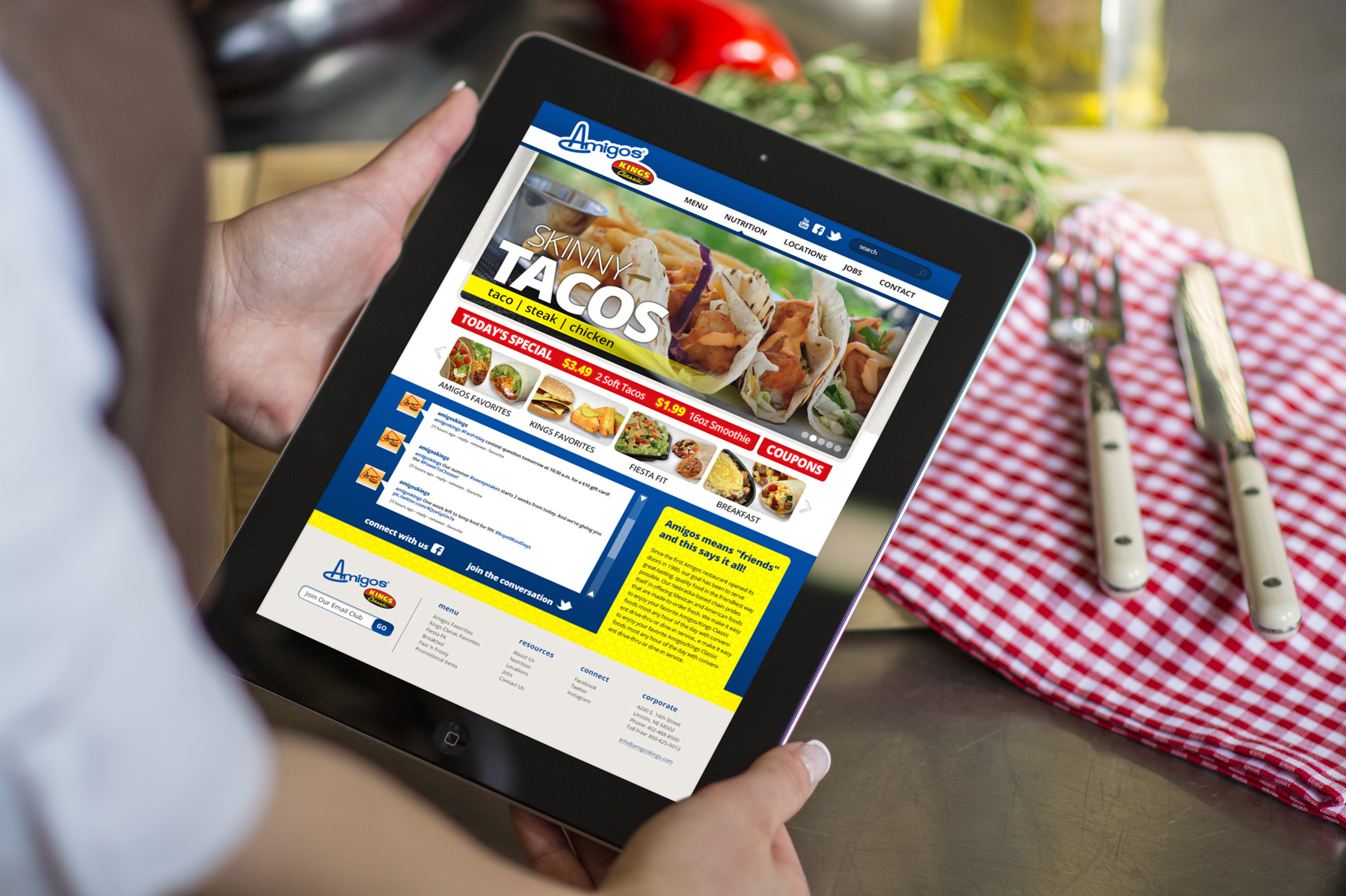 restaurant website design on tablet