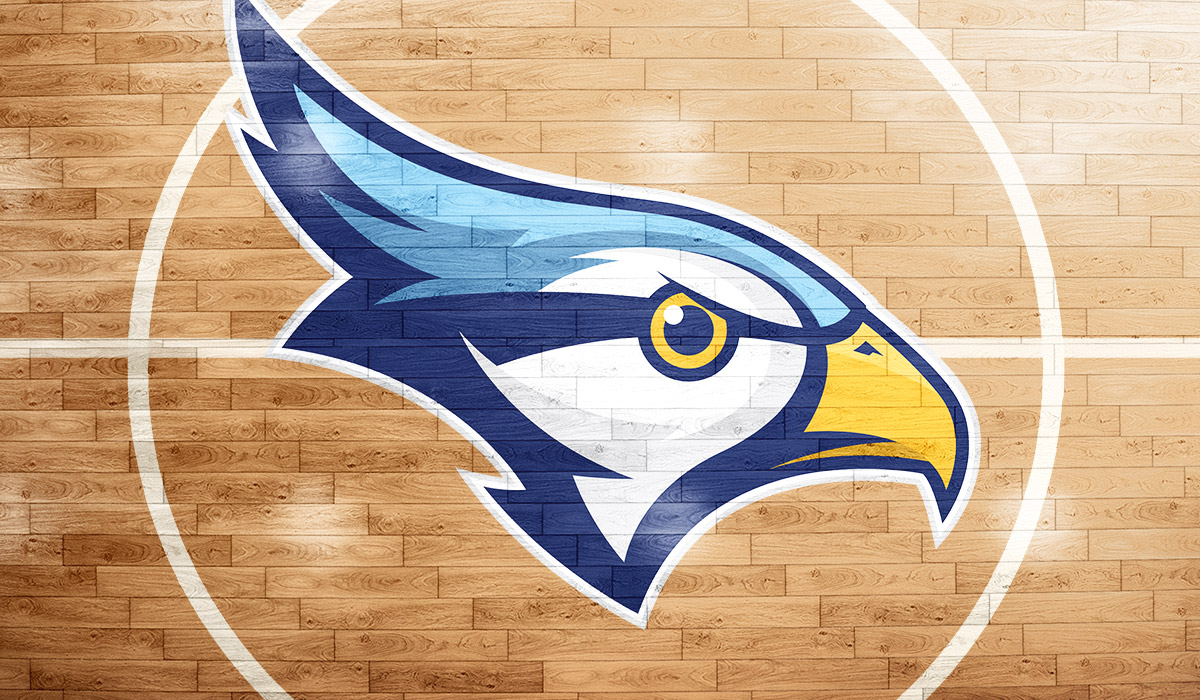 school athletic mascot logo on basketball court
