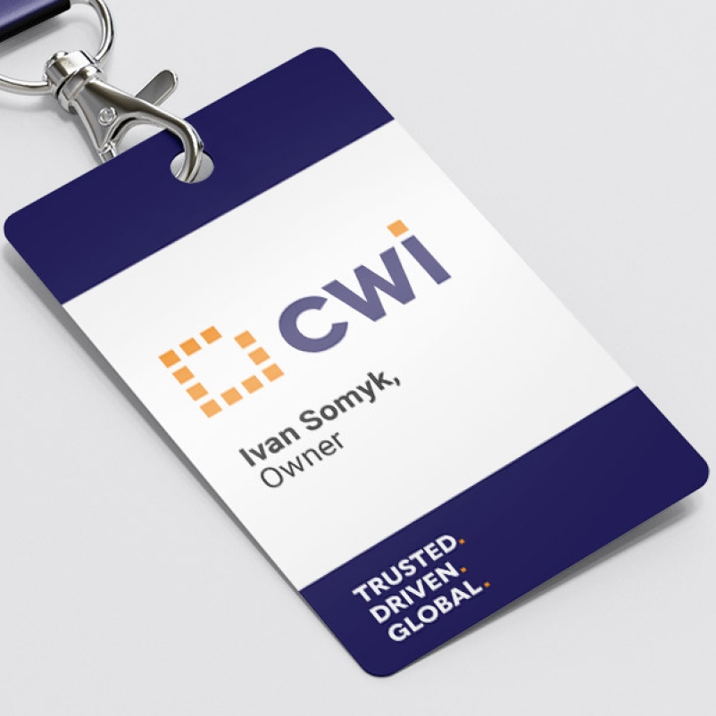 cwi logo design on name badge