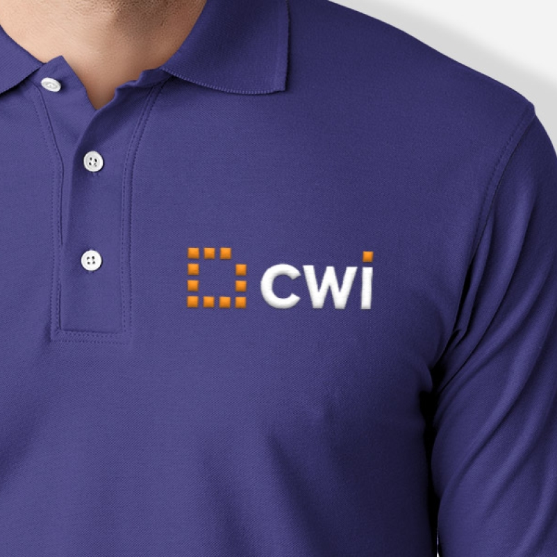 cwi logo design on branded shirt