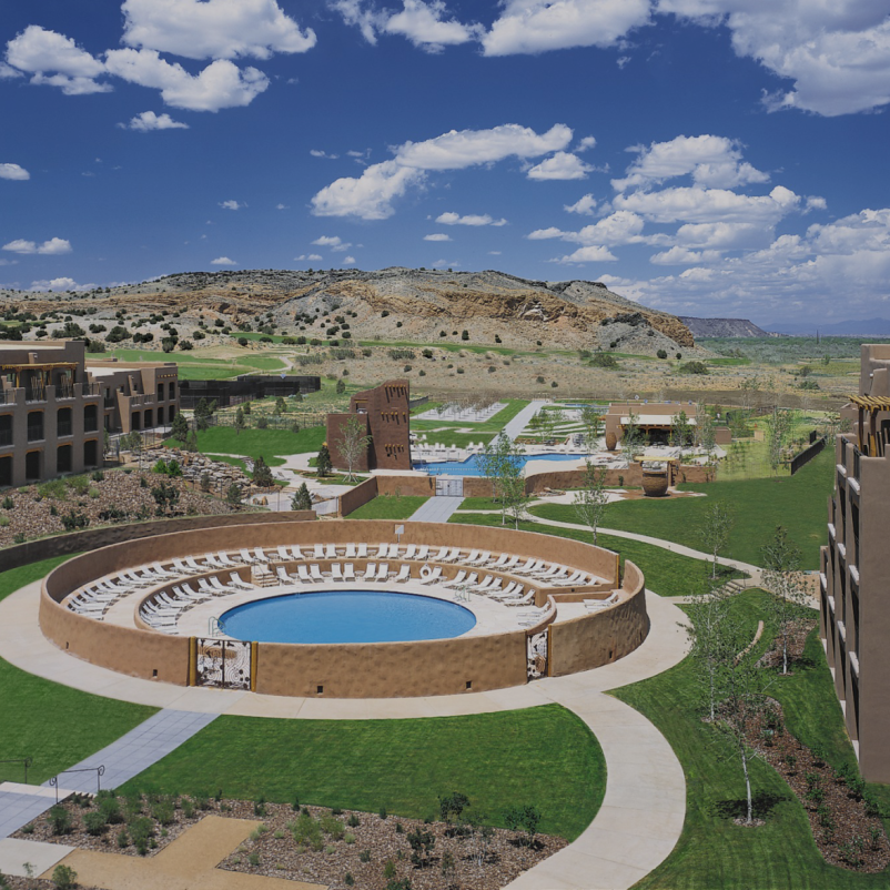 scenic hotel courtyard with pool