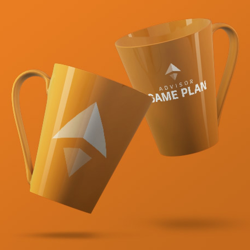 advisor game plan logo on mugs