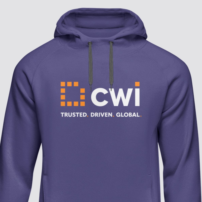 cwi logo on branded sweatshirt