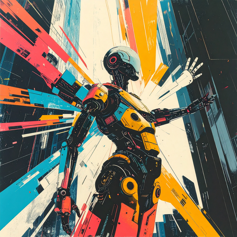 AI search illustration design of a robot navigating google