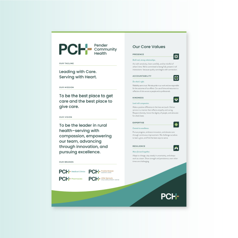 One-sided brand overview sheet for internal employees at PCH