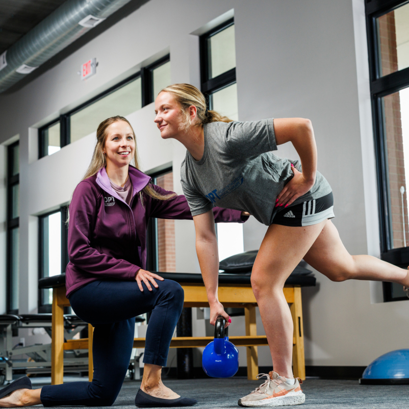 Lincoln Orthopedic Physical Therapy therapist with a sports therapy patient at LOPT location