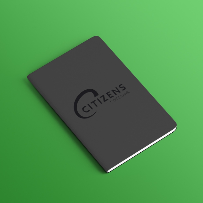branded bank notebook with logo
