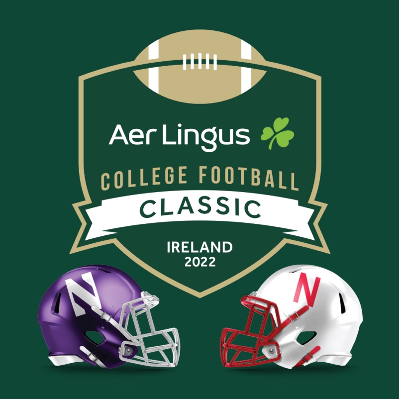 aer lingus college football classic crest with helmets