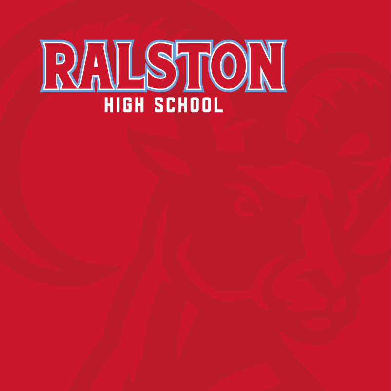 Ralston High School Wordmark on Large Ram Head Overlay