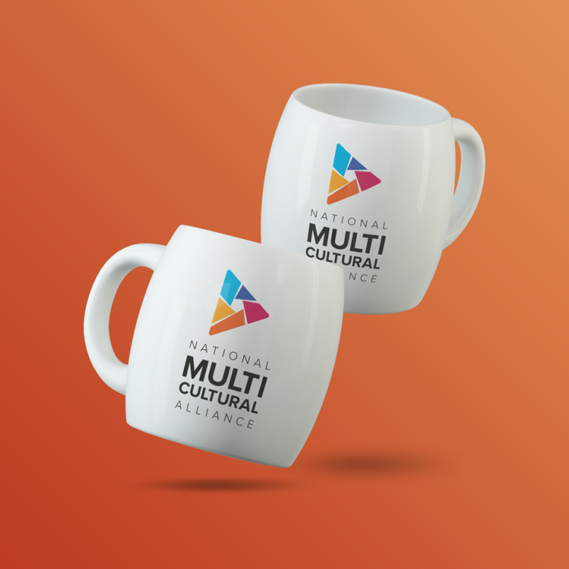 national multicultural alliance logo on mugs