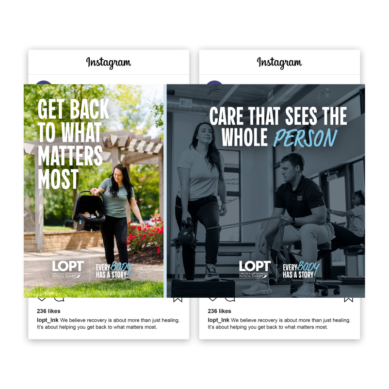 Carousel Instagram social media post featuring a mobility patient gaining strength for motherhood