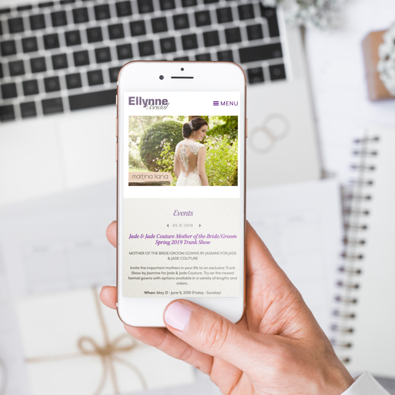 bridal website design on phone