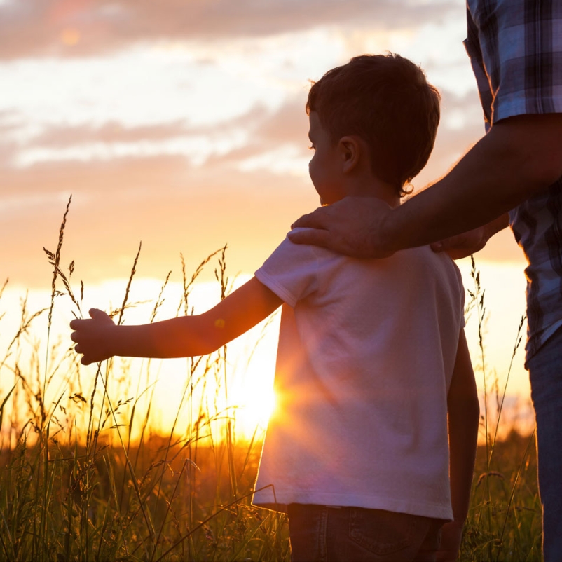 child in field at sunrise