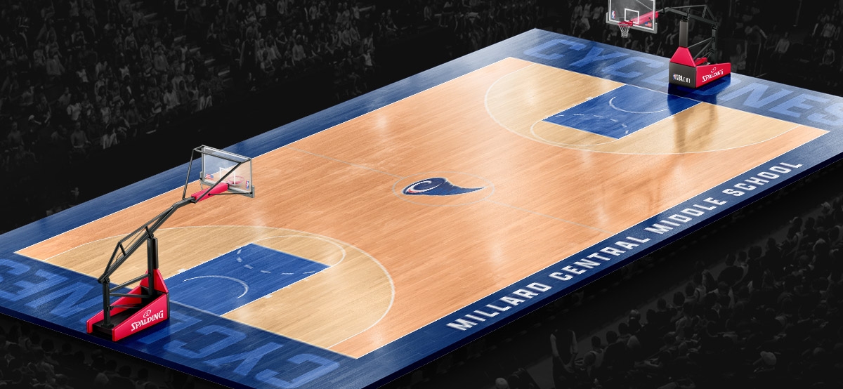 branded school basketball court