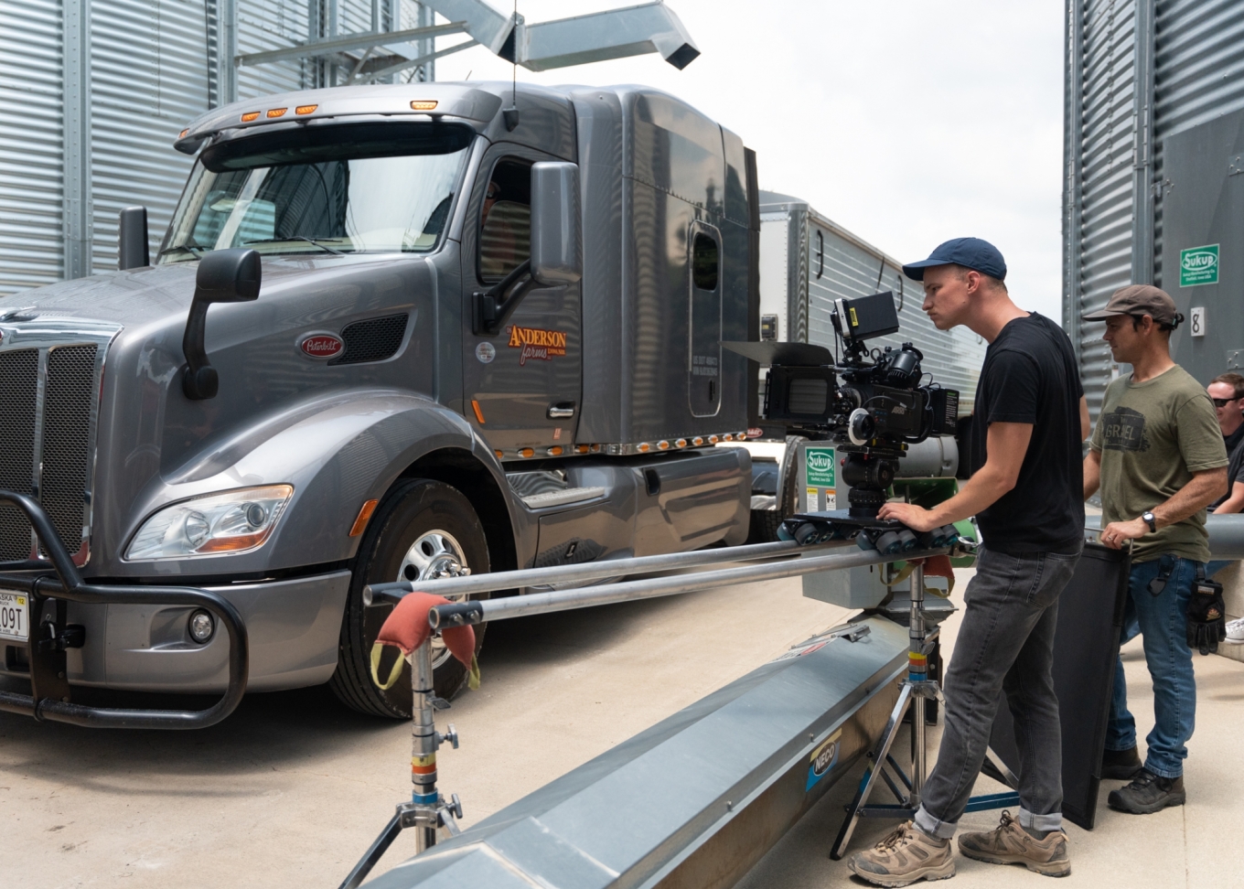 agriculture video shoot near grain truck