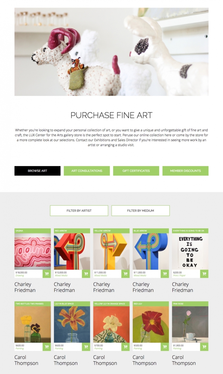 community art center website design e-commerce and online shopping