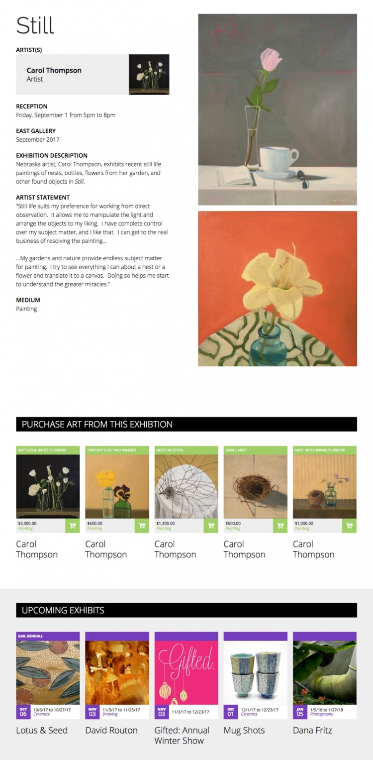 community art center website exhibitions page design 
