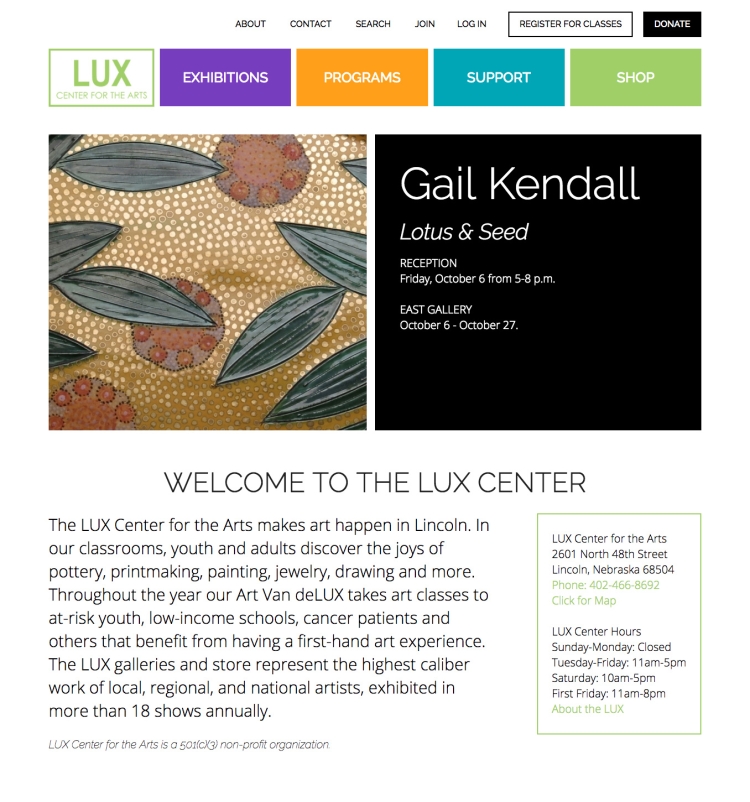 community art center website home page design 