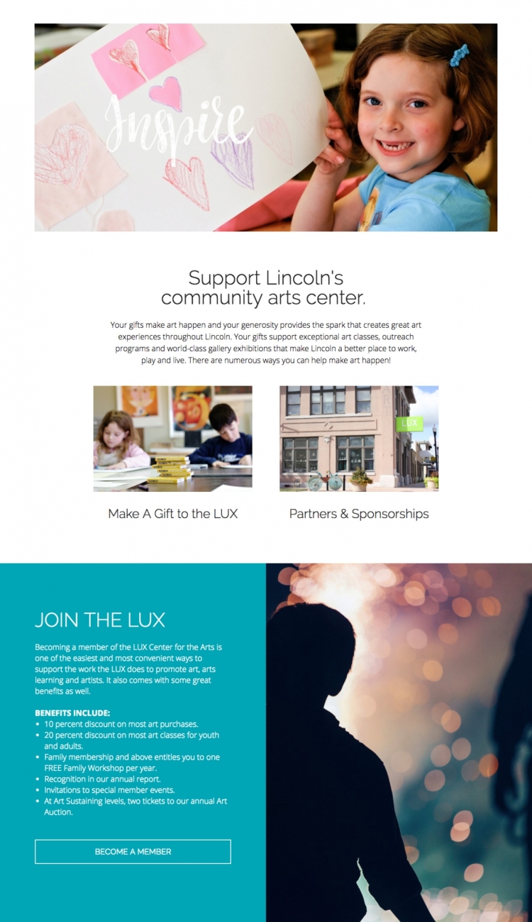 community art center website design support page