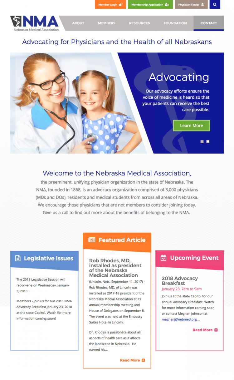 nebraska medical association website homepage design
