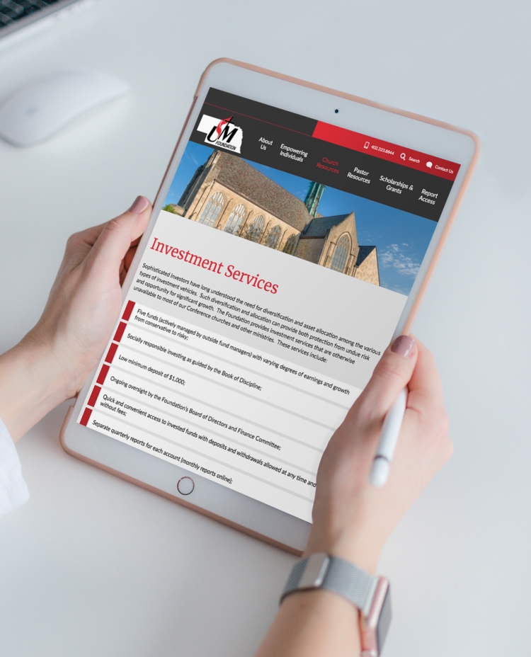 methodist foundation website design on tablet