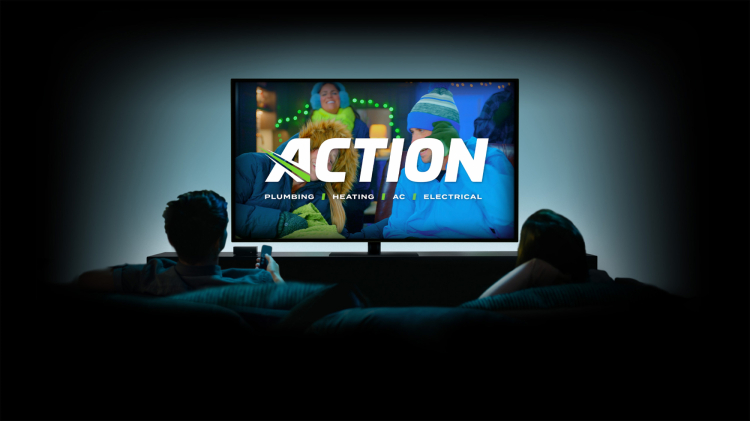 ACTION campaign commercial playing on a TV screen